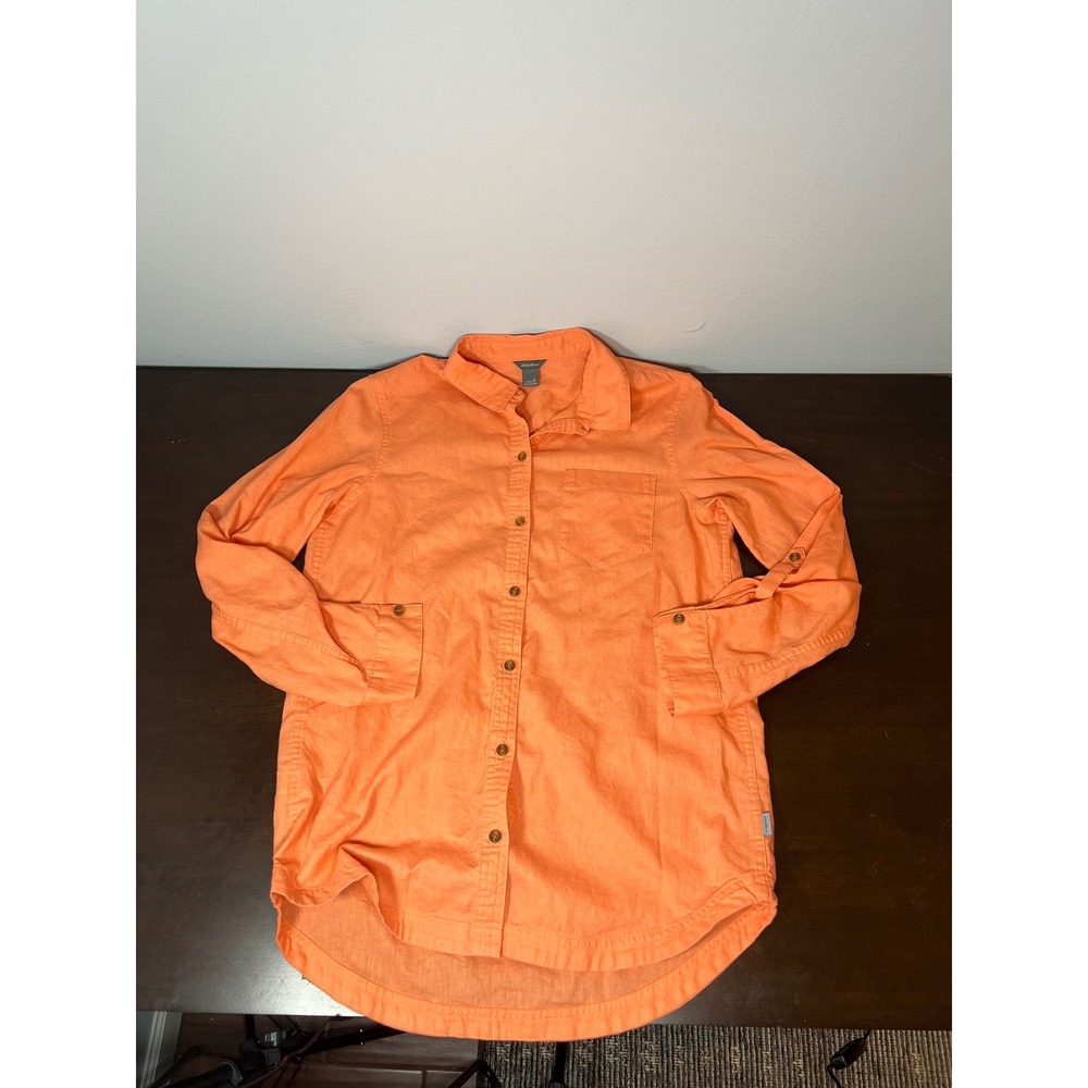 Eddie Bauer Womens Orange Roll Tab Sleeve Button Up Shirt Small SKU 0031
